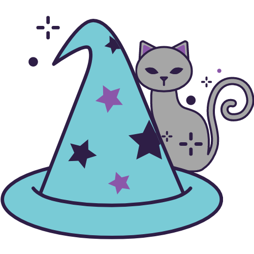 Allergician's corner logo: a blue wizard's hat and at car in the background